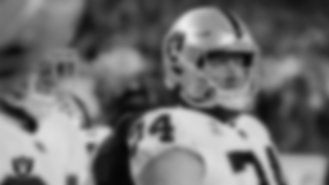 Las Vegas Raiders tackle Kolton Miller (74) on the bench before the regular season away game against the Pittsburgh Steelers at Acrisure Stadium.