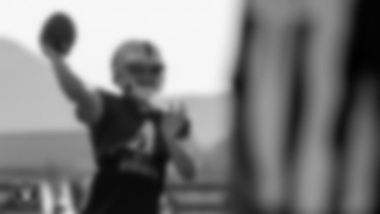 Las Vegas Raiders quarterback Derek Carr (4) on the field for a joint practice with the New England Patriots at 2022 Training Camp at Intermountain Healthcare Performance Center.