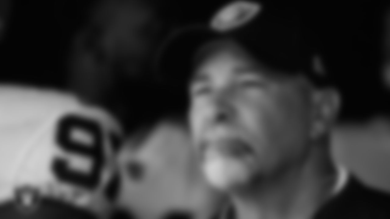 Las Vegas Raiders Interim Head Coach/special teams coordinator Rich Bisaccia waits to be introduced onto the field before the regular season away game against the Denver Broncos.