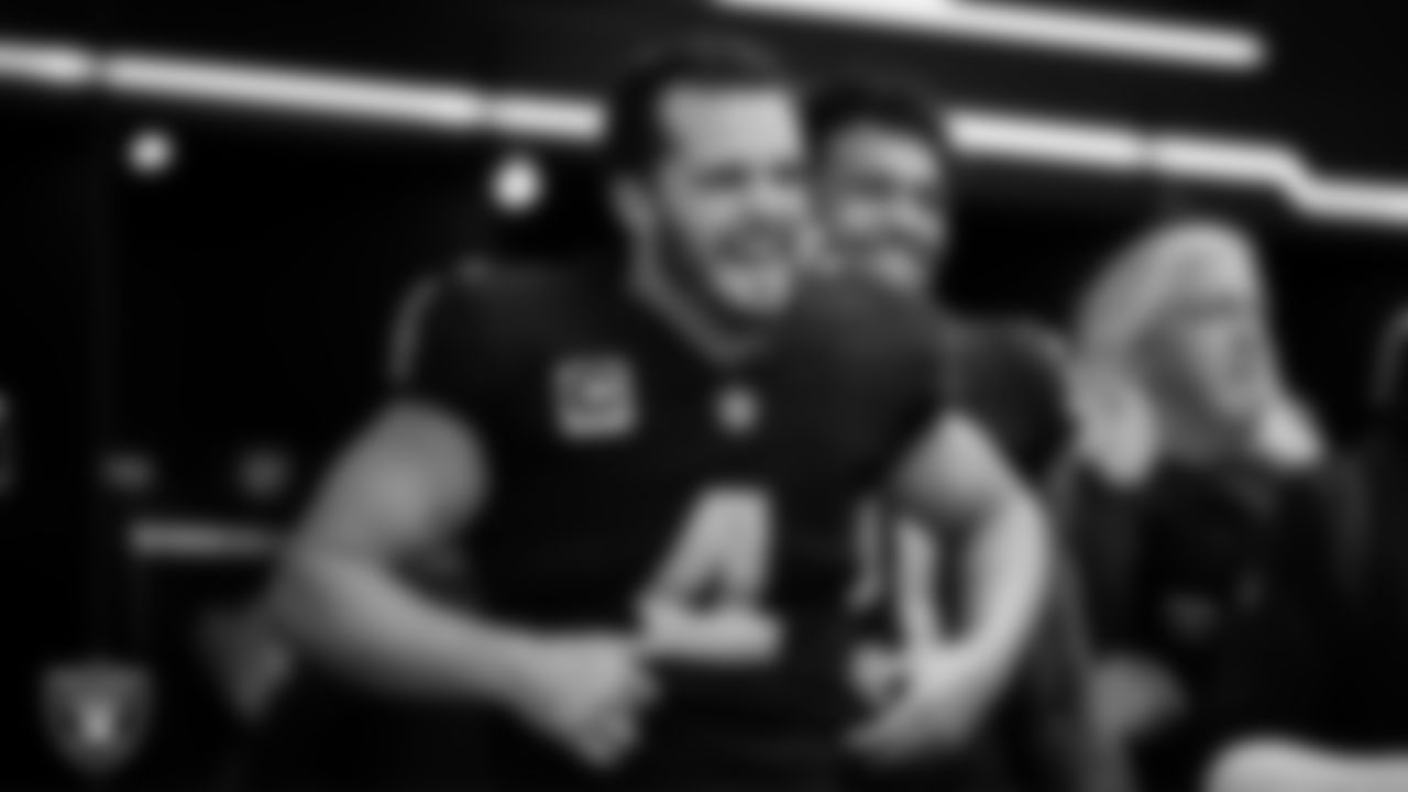 Las Vegas Raiders quarterback Derek Carr (4) in the locker room after the regular season home game against the New England Patriots at Allegiant Stadium.