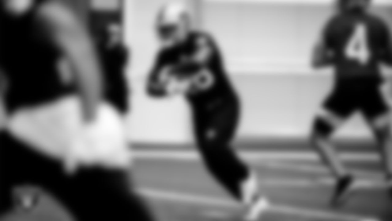 Las Vegas Raiders running back Josh Jacobs (28) during practice.