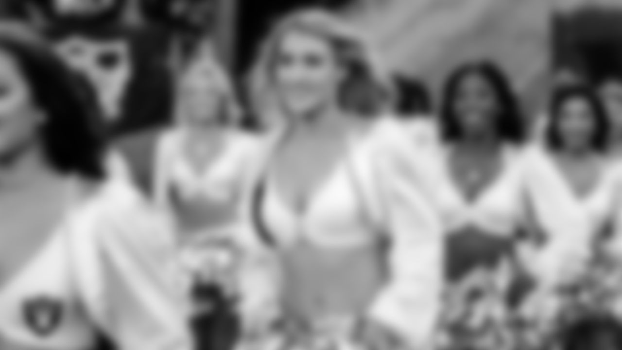 Raiderette Tess on the sidelines at the Raiders game against the Denver Broncos.