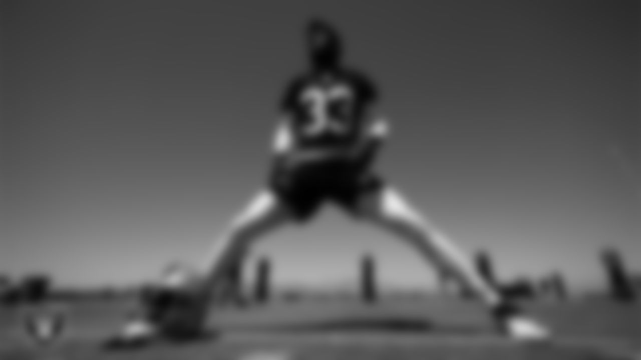 Las Vegas Raiders defensive back Rashaan Gaulden (33) at an Organized Team Activity (OTA).