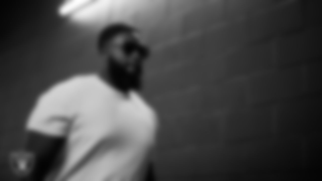 Las Vegas Raiders defensive tackle Matthew Butler (94) arrives to the regular season home game against the Arizona Cardinals at Allegiant Stadium.