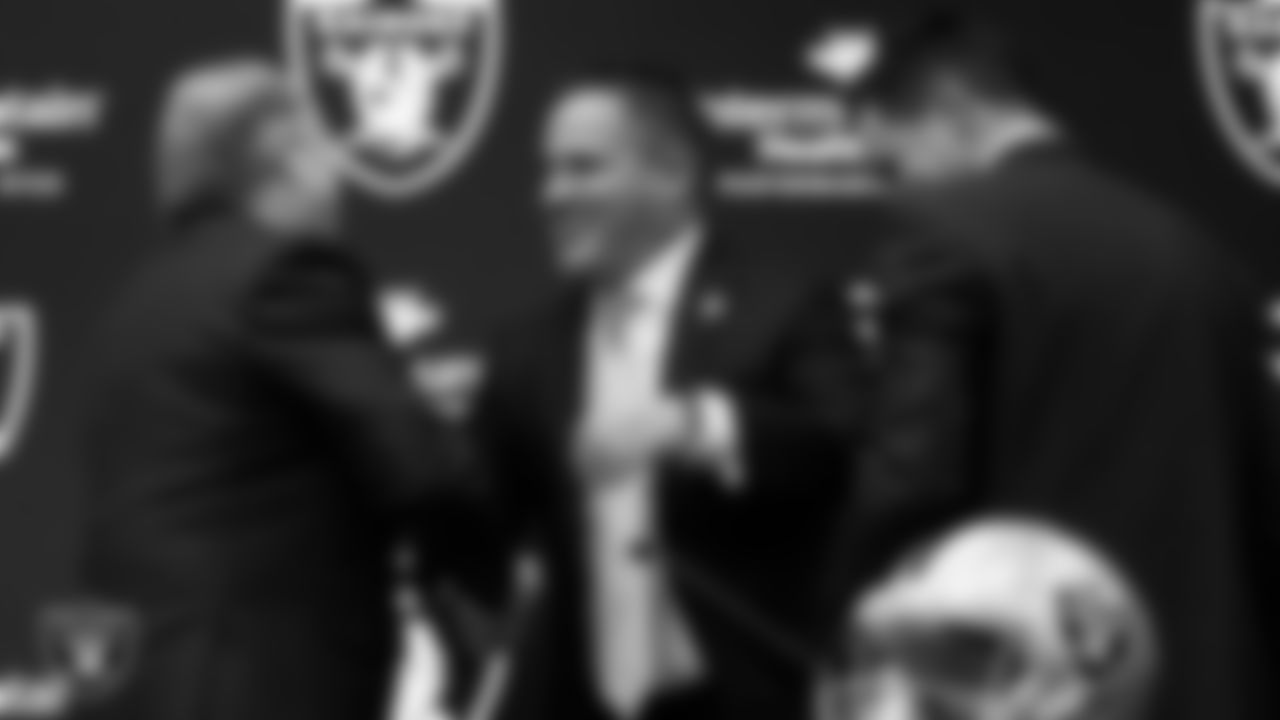Las Vegas Raiders Owner Mark Davis, Head Coach Josh McDaniels and General Manager Dave Ziegler during a press conference introducing McDaniels as the Head Coach and Ziegler as the General Manager at Intermountain Healthcare Performance Center.