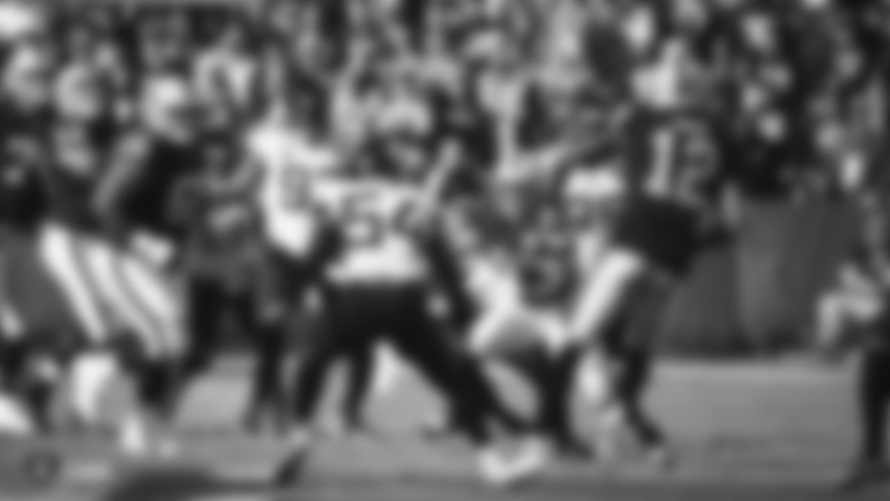 The Raiders during the regular season game against the Jacksonville Jaguars at the Oakland-Alameda County Coliseum.