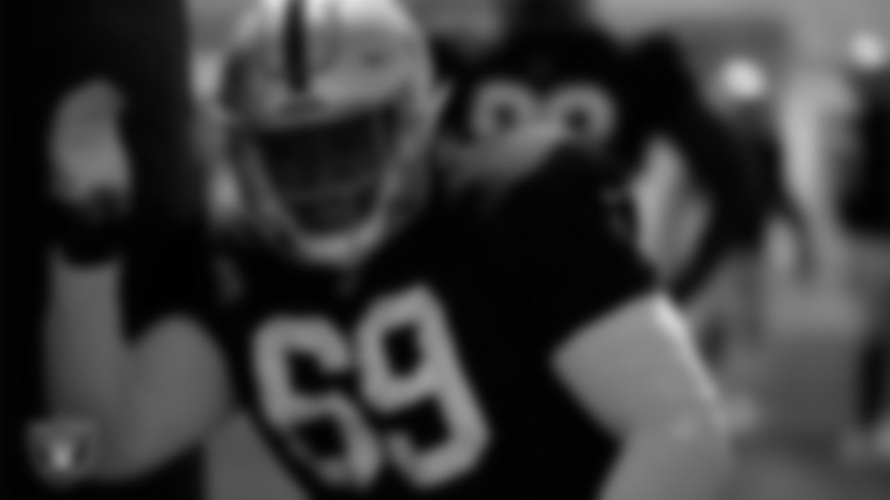 Las Vegas Raiders defensive lineman Myron Tagovailoa-Amosa (69) during practice at Intermountain Healthcare Performance Center.