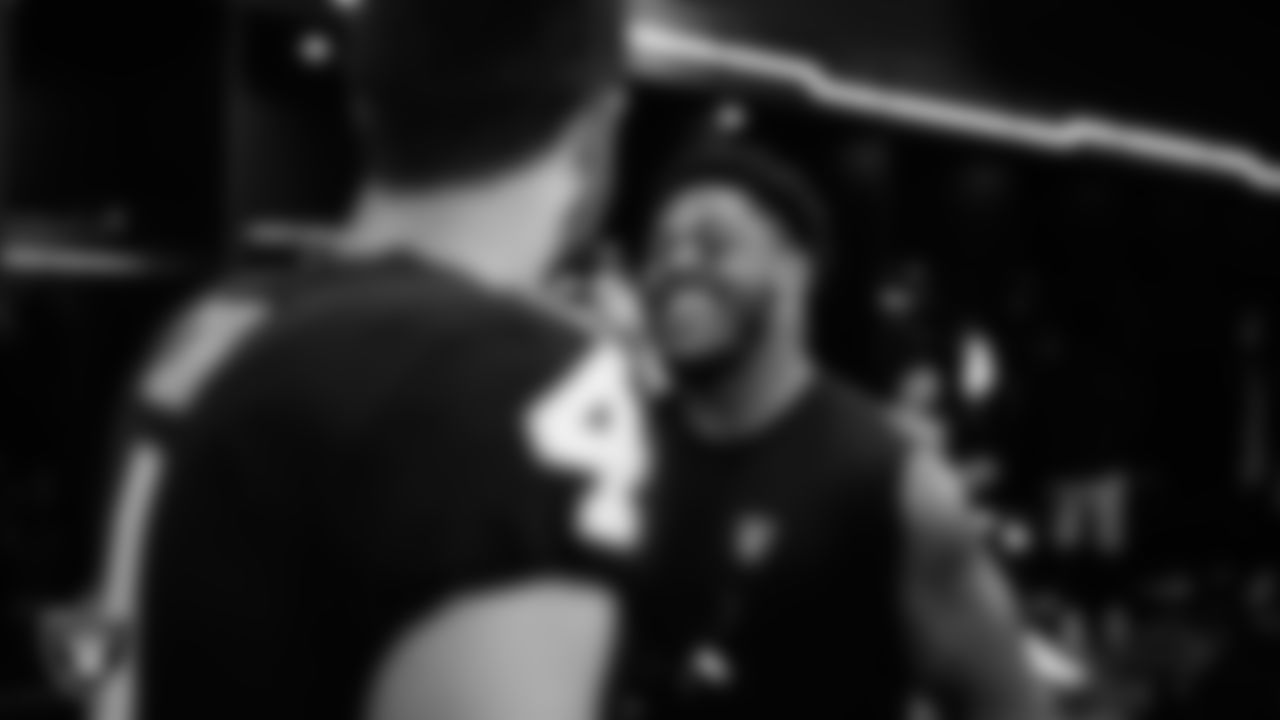 Las Vegas Raiders running back Josh Jacobs (28) in the locker room after the regular season home game against the Houston Texans at Allegiant Stadium.