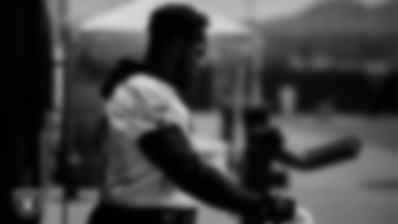 Las Vegas Raiders tackle Thayer Munford Jr. (77) during practice at Intermountain Health Performance Center.