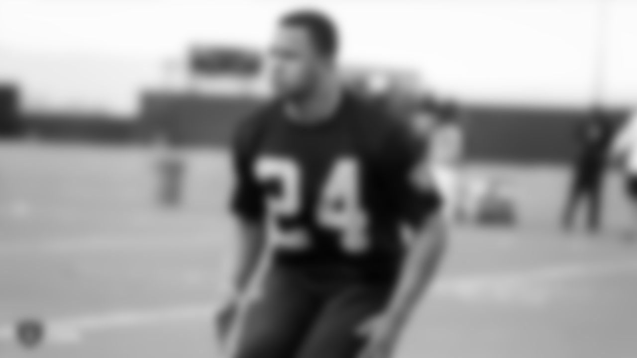Raiders safety Johnathan Abram at a workout during phase two of the offseason program at the Raiders Practice Facility in Alameda, Calif.