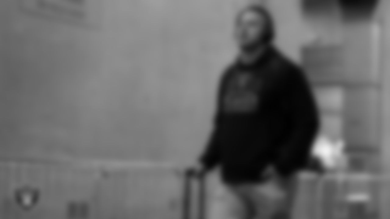 Las Vegas Raiders long snapper Trent Sieg (47) arrives to the postseason away game against the Cincinnati Bengals.