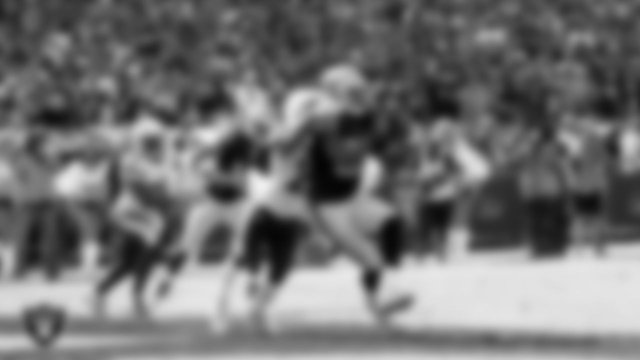 The Raiders during the regular season home game against the San Diego Chargers at Oakland-Alameda County Coliseum, Sunday, October 9, 2016, in Oakland, Calif.