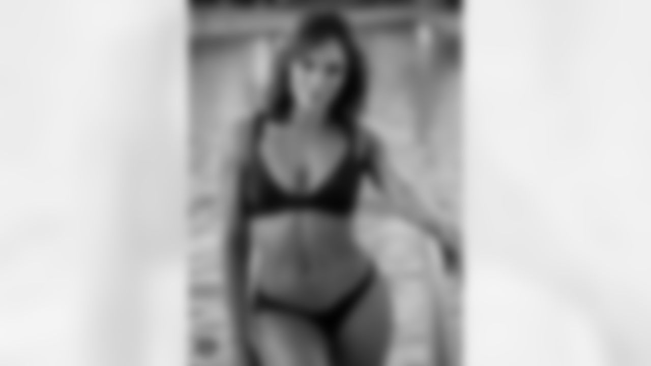 Raiderette Mackenzie poses for the 2021 Raiderettes Swimsuit Photoshoot at Vdara Hotel & Spa.