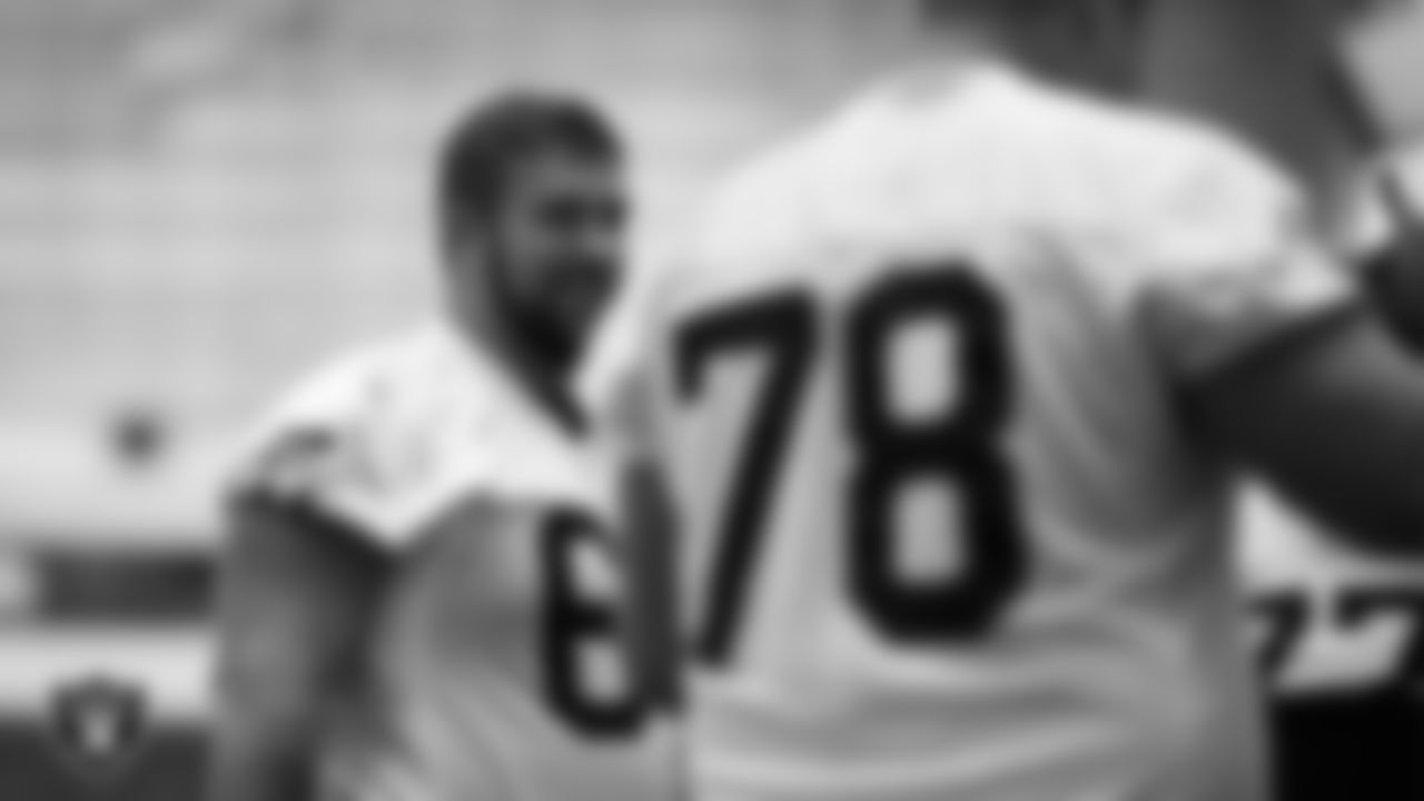 Las Vegas Raiders guard Alex Bars (64) during practice at Intermountain Healthcare Performance Center.