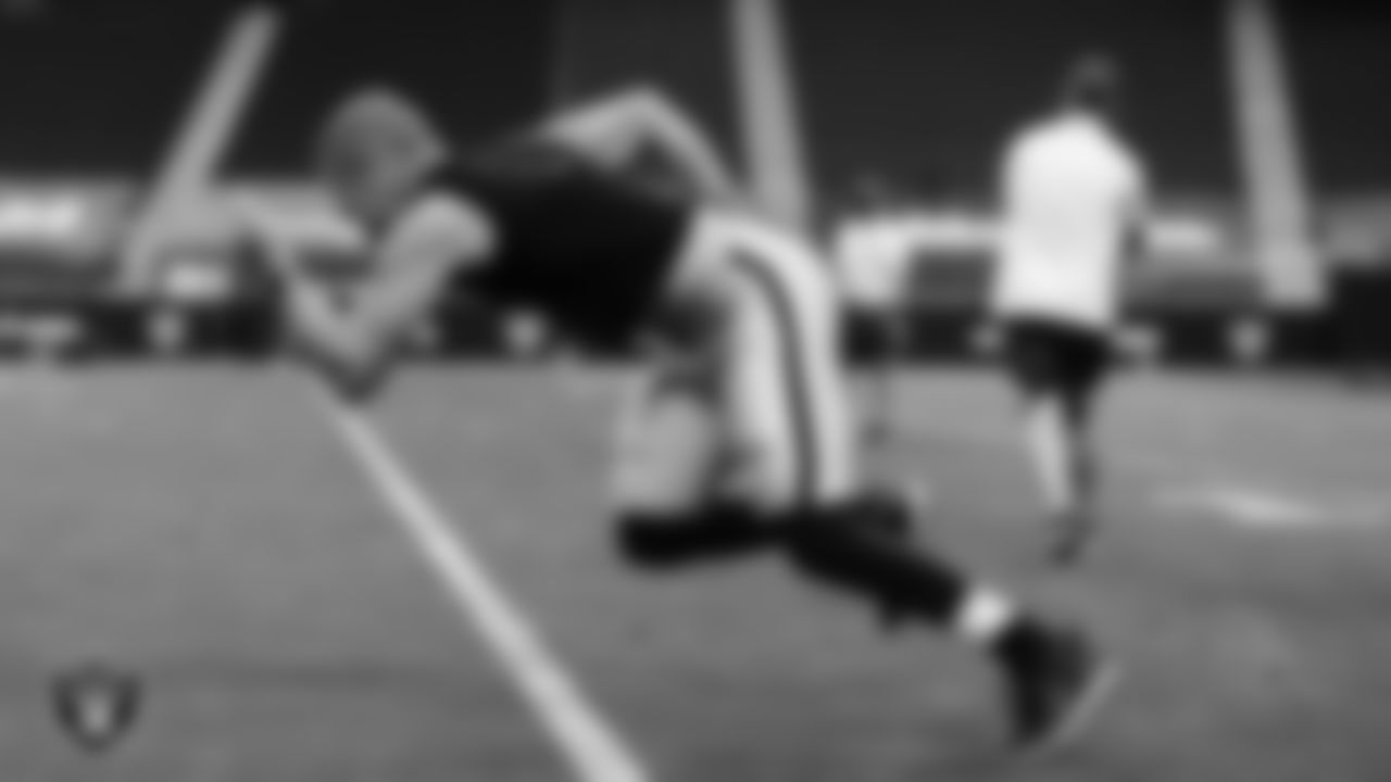 Las Vegas Raiders defensive end Carl Nassib (94) warming up before the regular season home game against the Denver Broncos.