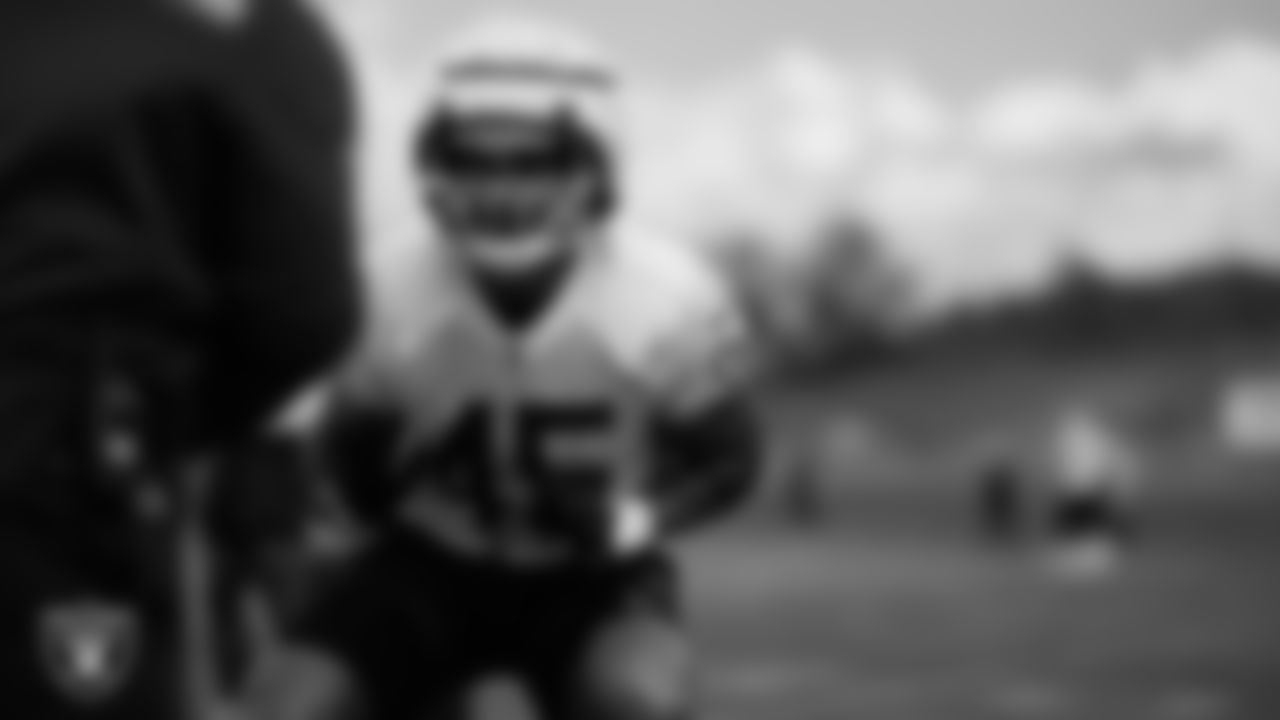 Las Vegas Raiders fullback Jakob Johnson (45) during practice at The Greenbrier Sports Performance Center.