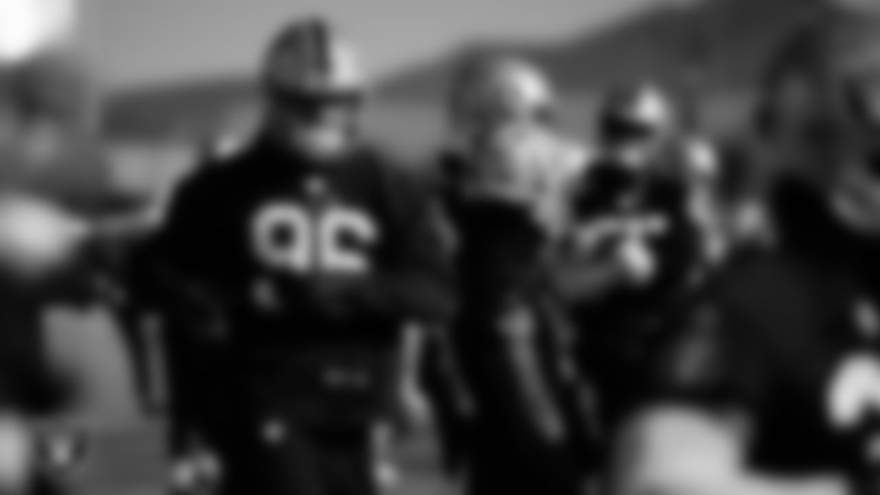 Las Vegas Raiders defensive end Tashawn Bower (96) during practice at Intermountain Healthcare Performance Center.