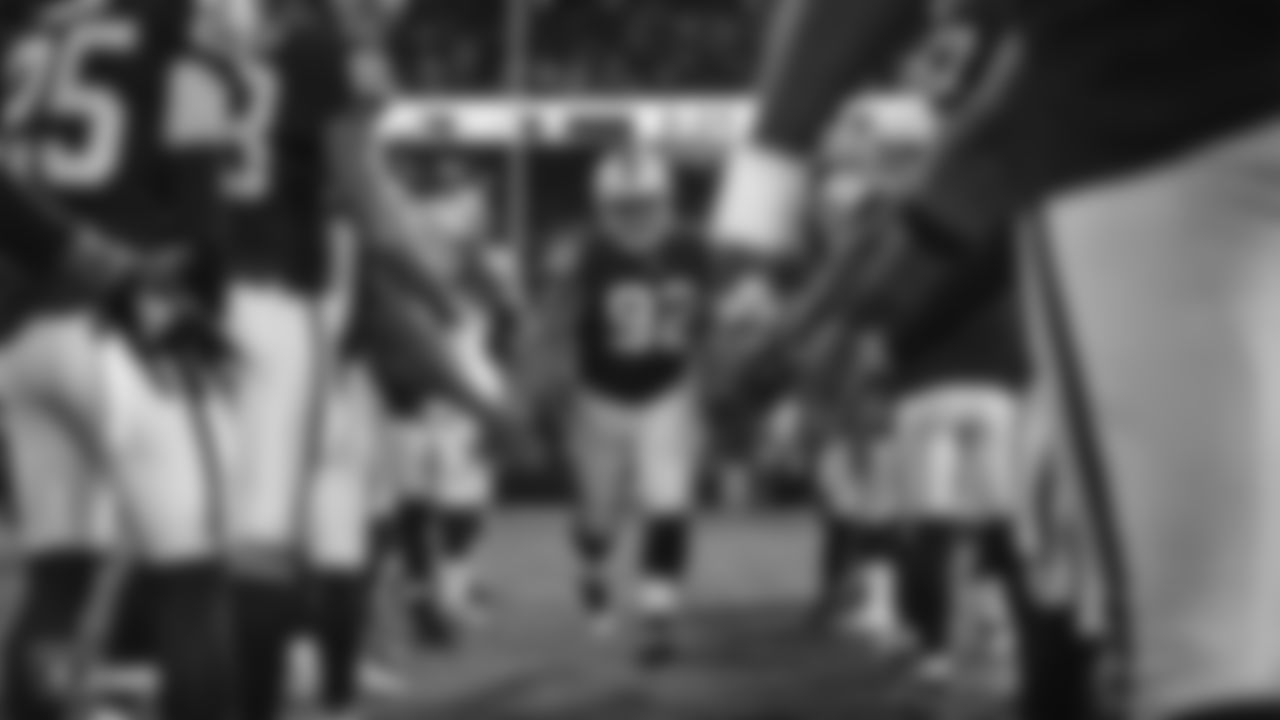 Oakland Raiders defensive tackle P.J. Hall (92) is introduced onto the field before the Oakland Raiders regular season game against the Denver Broncos at Oakland-Alameda County Coliseum, Monday, December 24, 2018, in Oakland, California. The Oakland Raiders won 27-14.