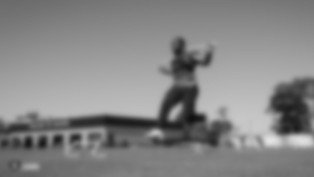 Raiders running back Jalen Richard at a workout during phase one of the offseason program at the Raiders Practice Facility in Alameda, Calif.