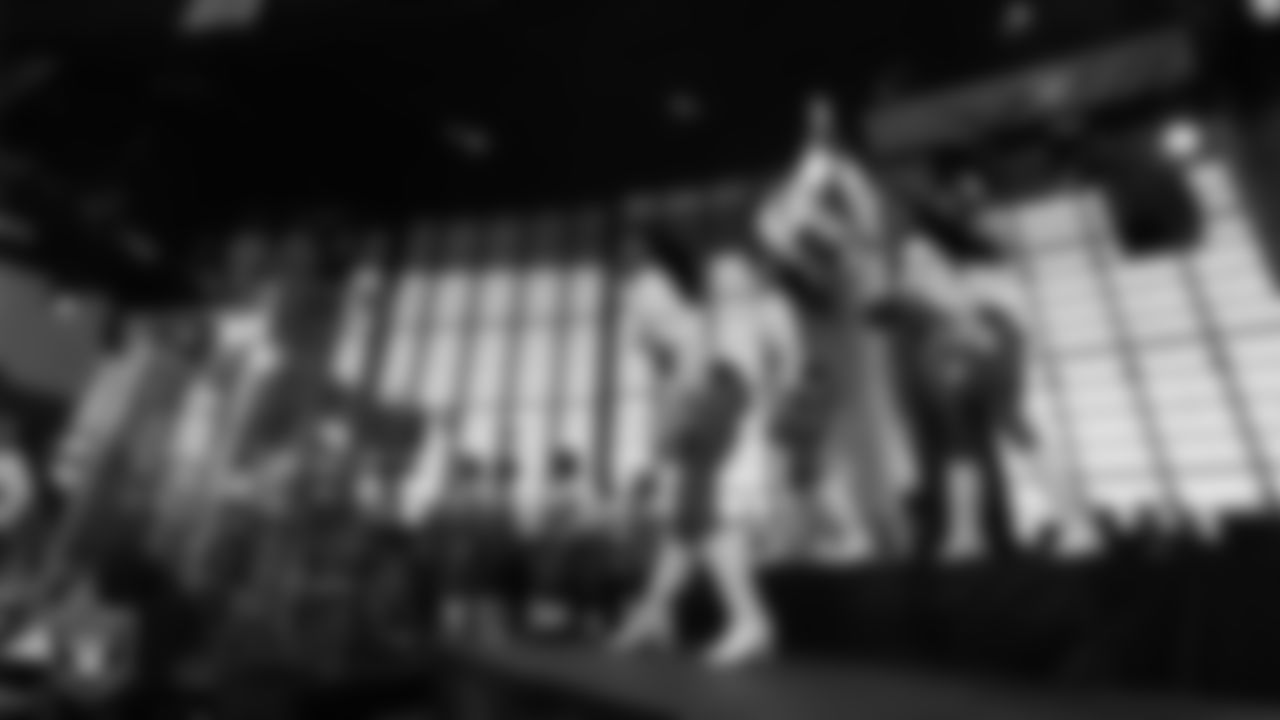 Raiderettess Shayla, Maddie and Monet perform during halftime at the regular season home game against the Arizona Cardinals at Allegiant Stadium.