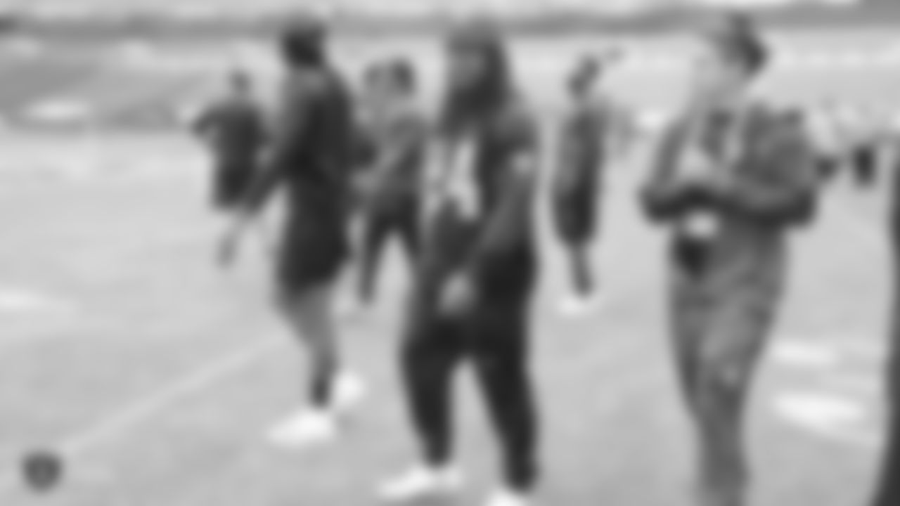 Oakland Raiders running back Marshawn Lynch (24) on the field for a walk through before their game against the Seattle Seahawks, Saturday, October 13, 2018, in London, England.