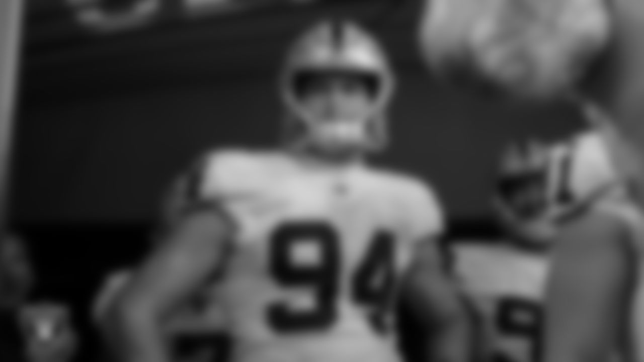 Las Vegas Raiders defensive end Carl Nassib (94) waits to be introduced onto the field before the regular season away game against the Cleveland Browns.