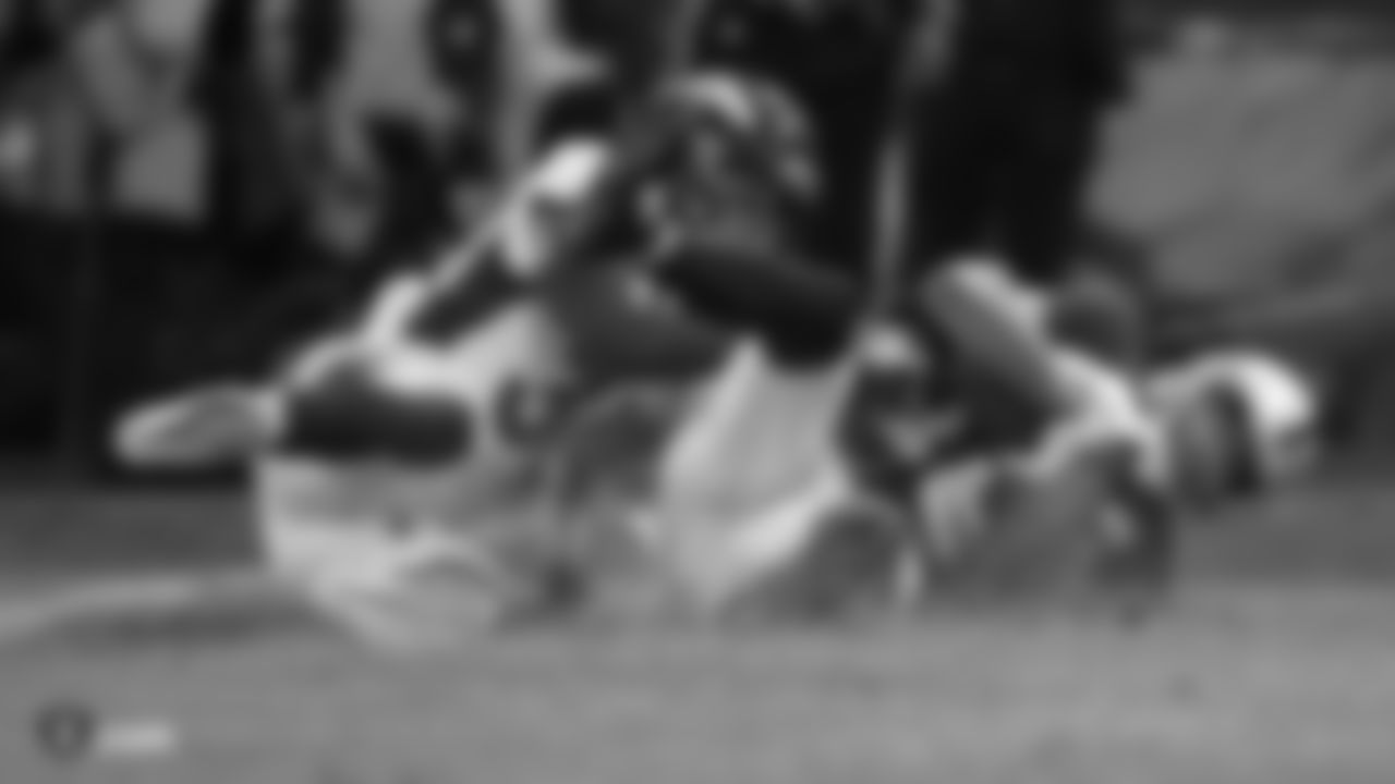 Raiders wide receiver Tyrell Williams (16) makes a touchdown reception during the Raiders regular season game against the Denver Broncos.