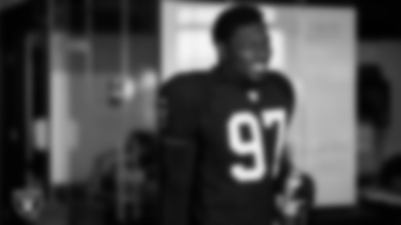 Las Vegas Raiders defensive end Janarius Robinson (97) during practice at Intermountain Health Performance Center.