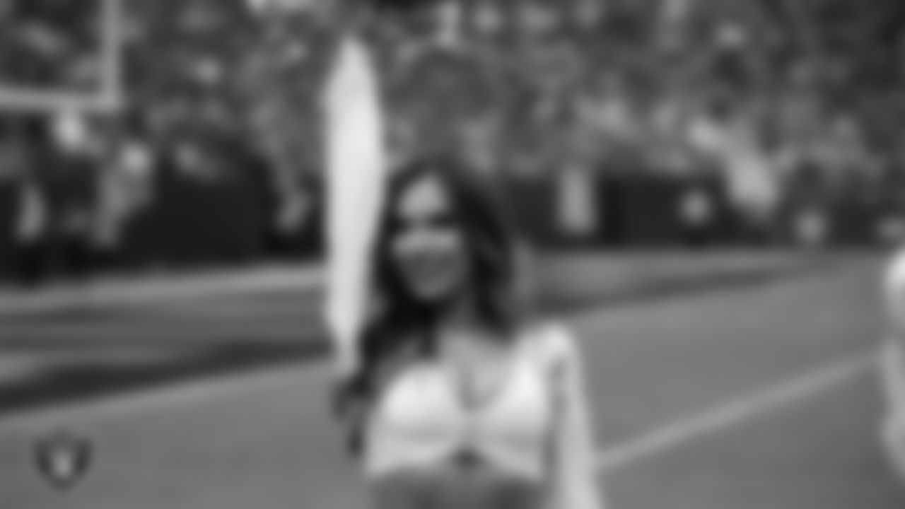 Raiderette Chloe on the sidelines during the regular season home game against the Indianapolis Colts at Allegiant Stadium.