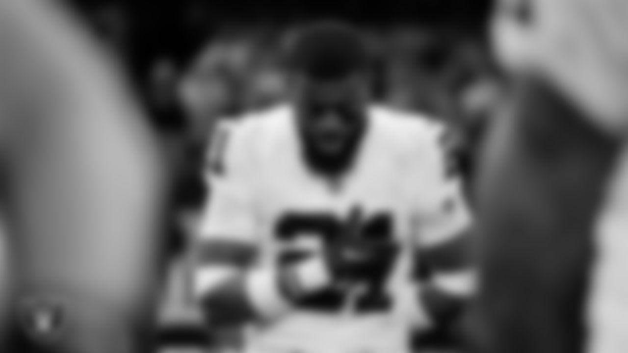 Las Vegas Raiders cornerback Amik Robertson (21) during the national anthem before the regular season away game against the New Orleans Saints at Caesars Superdome.