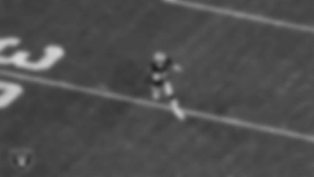Las Vegas Raiders wide receiver Nelson Agholor (15) heads to the end zone on an 85-yard touchdown catch during the regular season home game against the Miami Dolphins.