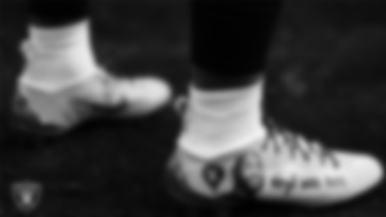 Las Vegas Raiders running back Josh Jacobs' (28) cleats during warm ups before the regular season home game against the Washington Football Team.