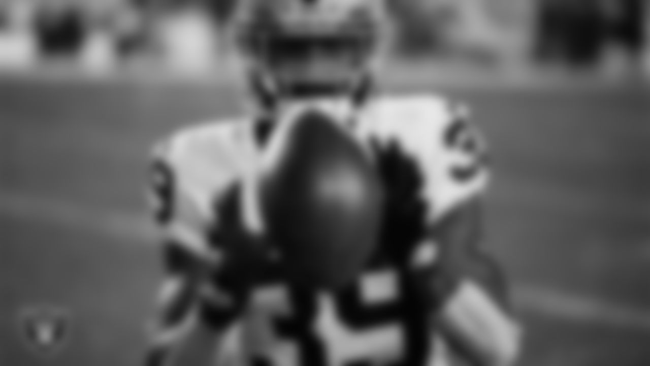 Las Vegas Raiders cornerback Nate Hobbs (39) warming up before the regular season away game against the Pittsburgh Steelers at Acrisure Stadium.