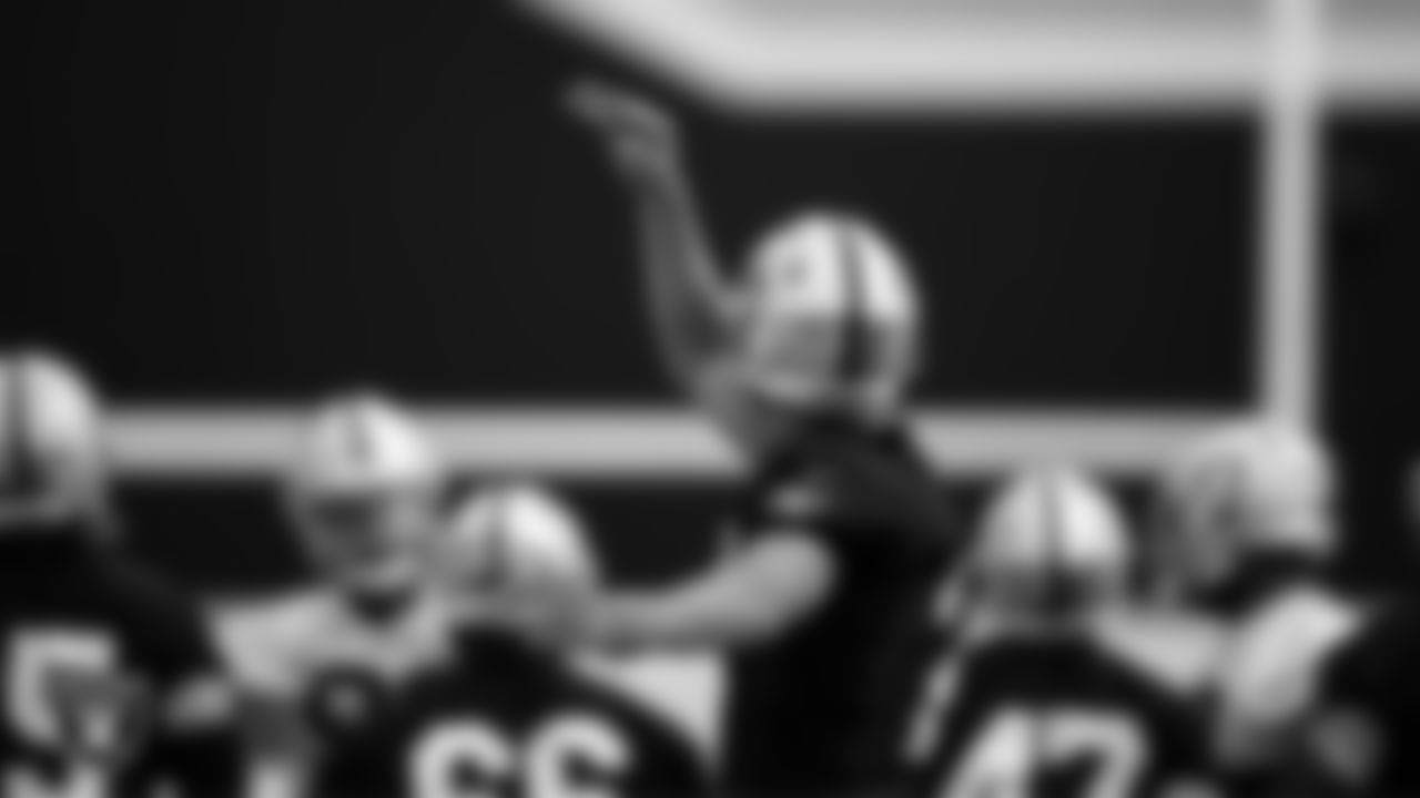 Las Vegas Raiders kicker Daniel Carlson (2) on the field for practice at 2020 Training Camp.