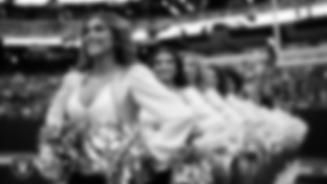 Raiderette Bree waits to take the field for introductions before the regular season home game against the Houston Texans at Allegiant Stadium.