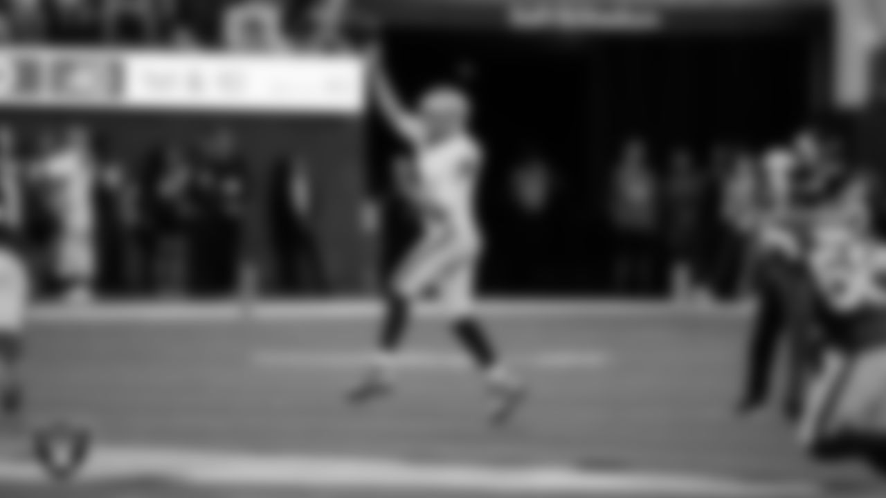 Las Vegas Raiders quarterback Aidan O'Connell (4) during the preseason away game against the Los Angeles Rams at Sofi Stadium.