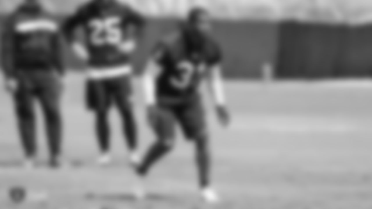 Oakland Raiders safety Marcus Gilchrist (31) on the field for practice at the Oakland Raiders Practice Facility, Wednesday, September 12, 2018, in Alameda, California.