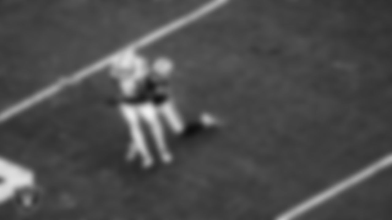 Las Vegas Raiders linebacker Jayon Brown (50) makes a tackle during the regular season home game against the Indianapolis Colts at Allegiant Stadium.