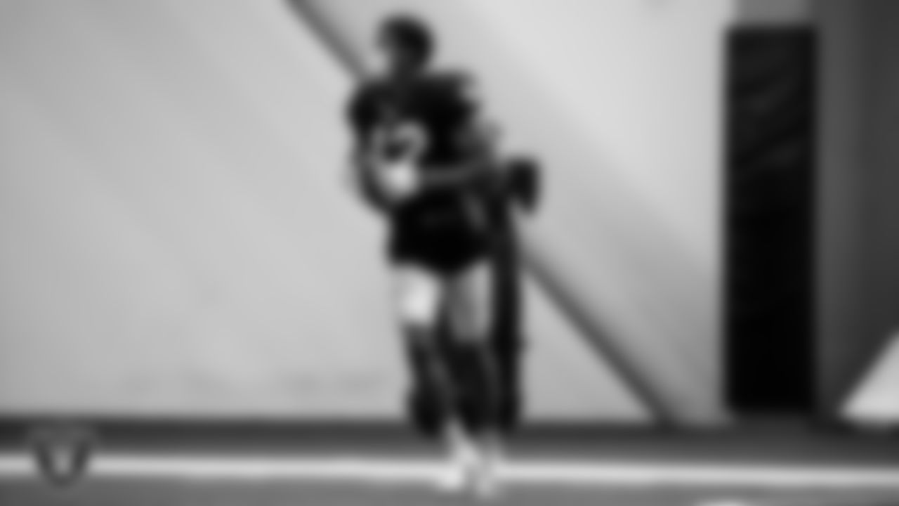 Las Vegas Raiders wide receiver Zay Jones (12) on the field for a walkthrough.