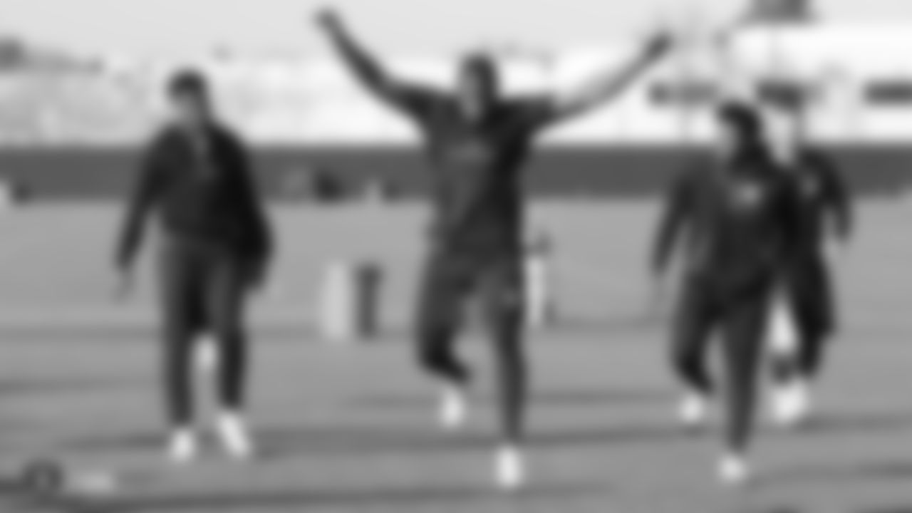 Raiders players at a workout during phase one of the offseason program at the Raiders Practice Facility in Alameda, Calif.