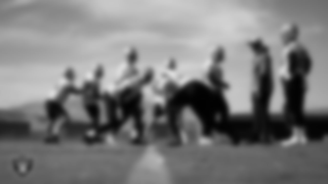The Las Vegas Raiders offensive line during practice at Intermountain Healthcare Performance Center.