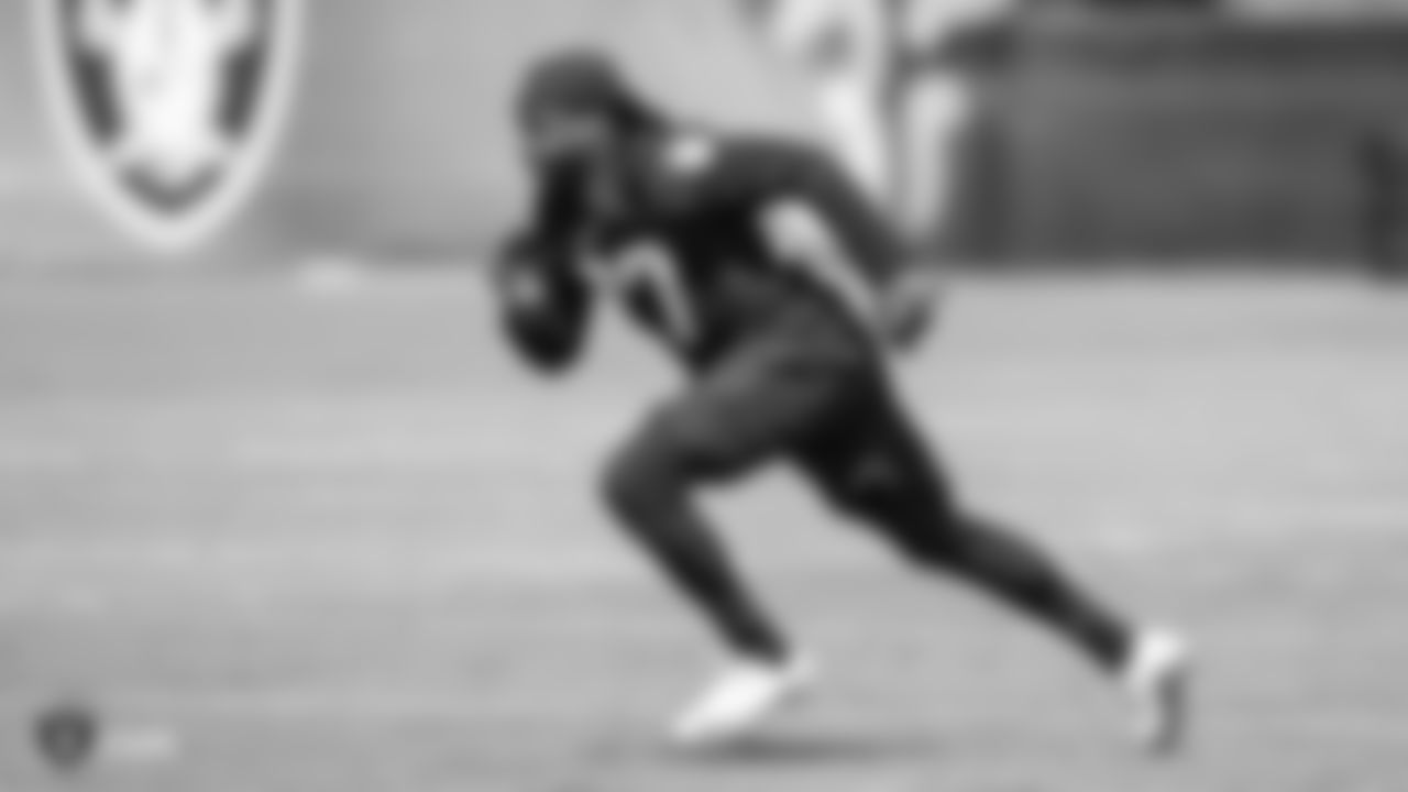 Oakland Raiders safety Reggie Nelson (27) on the field for practice at the Oakland Raiders Practice Facility, Wednesday, September 12, 2018, in Alameda, California.