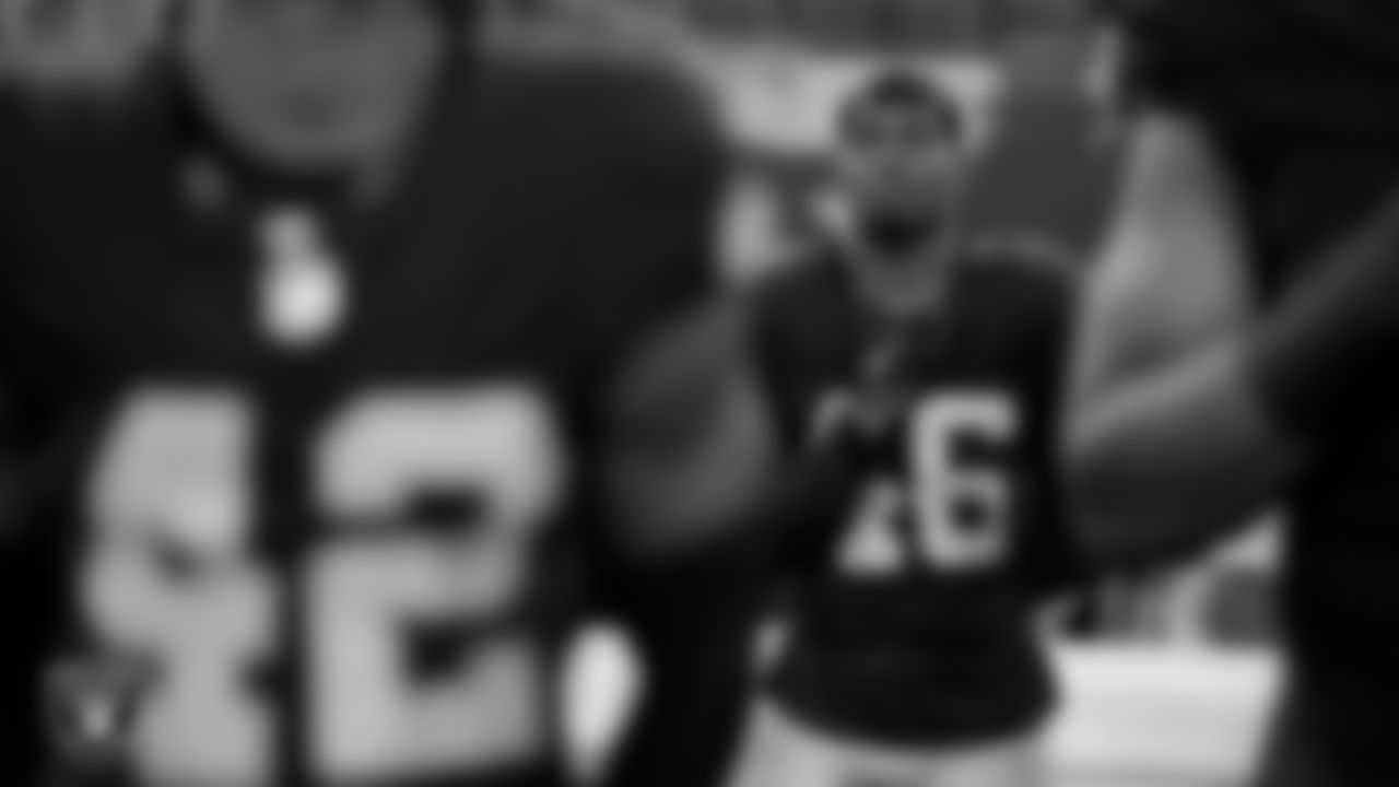 Las Vegas Raiders cornerback Ike Brown (46) during the national anthem before the preseason away game against the Dallas Cowboys at AT&T Stadium.