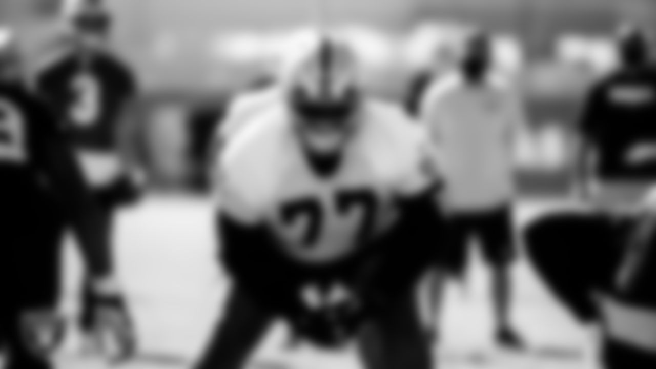 Las Vegas Raiders tackle Trent Brown (77) during practice.