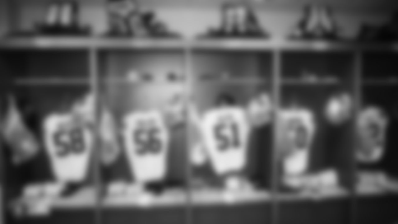 The Raiders locker room before the regular season game against the Green Bay Packers at Lambeau Field.