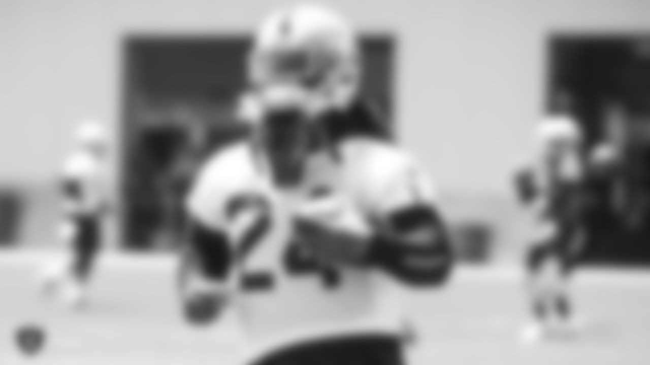 Oakland Raiders running back Marshawn Lynch (24) at a Mandatory Mini Camp at the Oakland Raiders Practice Facility, Tuesday, June 12, 2018, in Alameda, California.