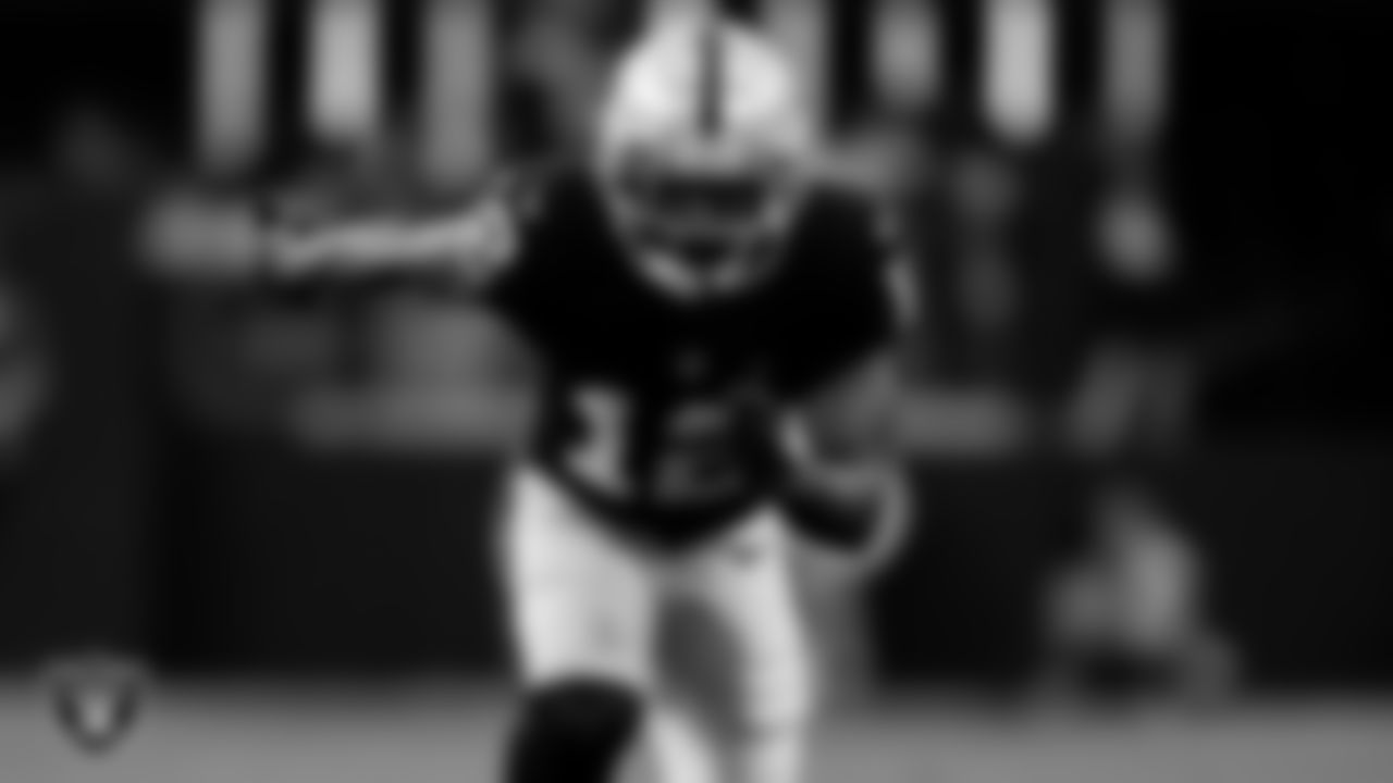 Las Vegas Raiders wide receiver Justin Hall (12) during the preseason home game against the Minnesota Vikings at Allegiant Stadium.