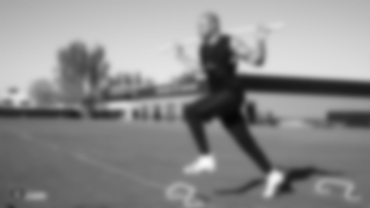 Raiders linebacker Kyle Wilber at a workout during phase one of the offseason program at the Raiders Practice Facility in Alameda, Calif.