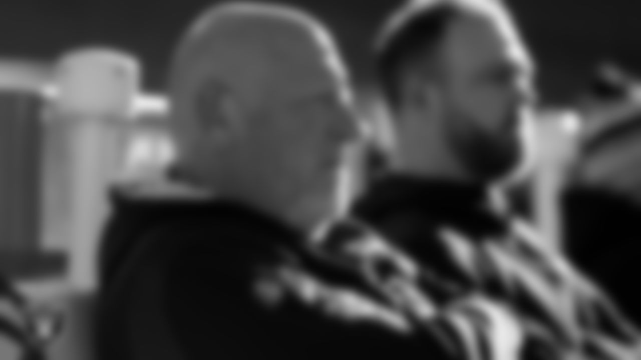 Las Vegas Raiders offensive line coach Tom Cable on the bench before the regular season away game against the Kansas City Chiefs at Arrowhead Stadium.