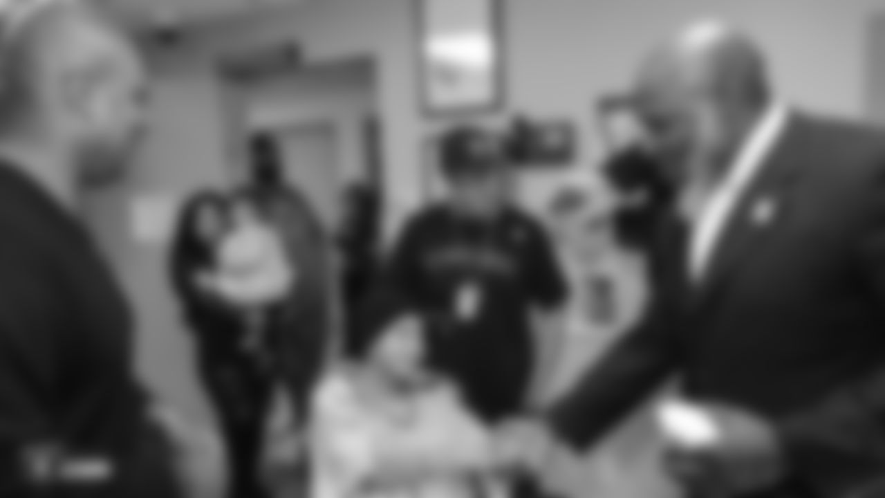 The Raiders, represented by alumni Chris McLemore and Roy Hart, and the Raiderettes, travel to University Medical Center of Southern Nevada to visit and interact with young patients and their families, sign autographs, and take photos, Tuesday, November 13, 2018, in Las Vegas, Nevada.